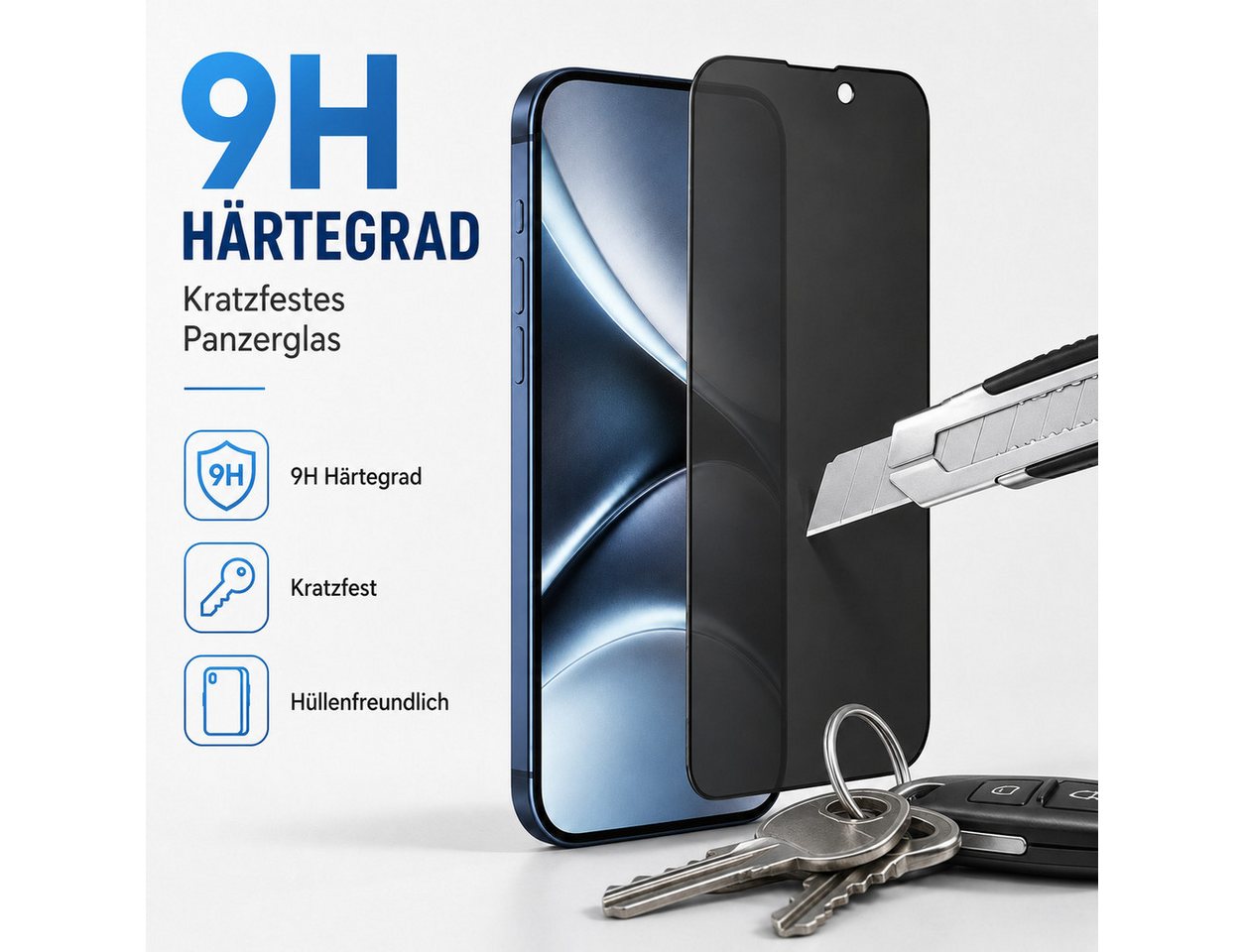 Ventarent Displayschutzglas Privacy Schutzglas für iPhone 15 Serie für Apple iPhone 15 Pro, 2er Set, 2 Stück, 9H Hartglas, oleophobe Beschichtung, casefreundlic – Bild 3 von 5