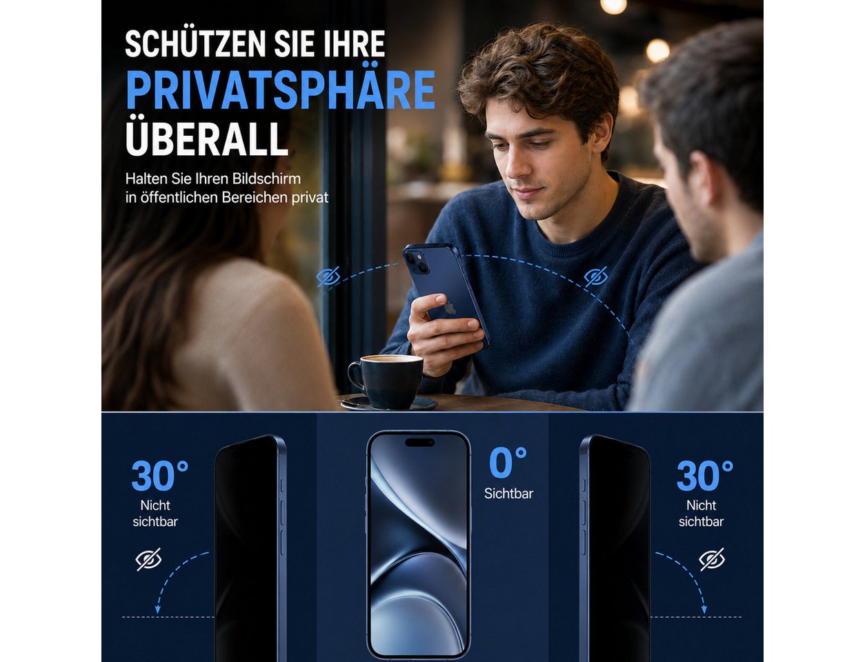 Ventarent Displayschutzglas Privacy Schutzglas für iPhone 15 Serie für Apple iPhone 15 Pro, 2er Set, 2 Stück, 9H Hartglas, oleophobe Beschichtung, casefreundlic – Bild 5 von 5
