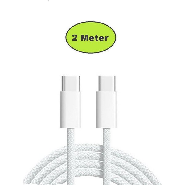 Ventarent Ladekabel USB-C auf USB- C, Weiß, 2 Meter - Gewebt- Smartphone-Kabel, USB-C, USB-C (200 cm), Schnellladekabel passend für Samsung, Apple und viele and