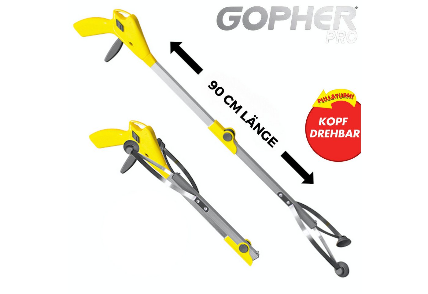 Venteo Greifzange GOPHER PINCE GREIFARM, Spar-Set 1-tlg., 1er oder 2er Pack, klappbar, Metall, Länge 90cm, mit Saugnäpfen – Bild 2 von 5