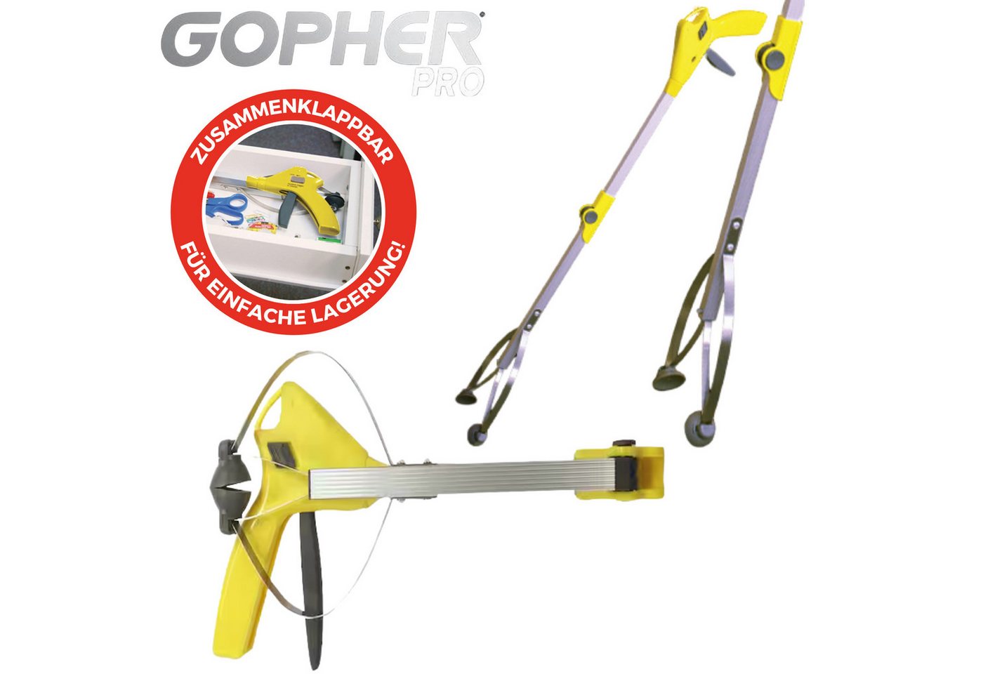 Venteo Greifzange GOPHER PINCE GREIFARM, Spar-Set 1-tlg., 1er oder 2er Pack, klappbar, Metall, Länge 90cm, mit Saugnäpfen – Bild 3 von 5