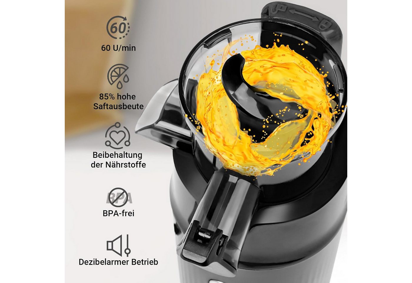VENTRAY Slow Juicer Kleiner Ginnie Entsafter, kompakt und langsam, nährstoffreich, 100,00 W, Sicherheitsverriegelung – Bild 3 von 5