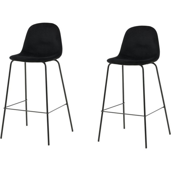 Venture Home Barhocker Polar, 2er-Set Barhocker in Schwarz-Samt, luxuriös, 150 kg belastbar (2 St), Tresenstuhl, weicher Bezug, schwarze Metallbeine, Fußstütze,