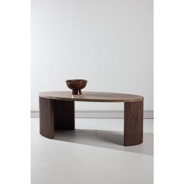 Venture Home Couchtisch Bristol, ovaler Couchtisch 120 × 60 cm in Mocca mit grauer Steinoptik, Sofatisch, MDF, 3D-Papier, oval, kontrastreich, raffiniert