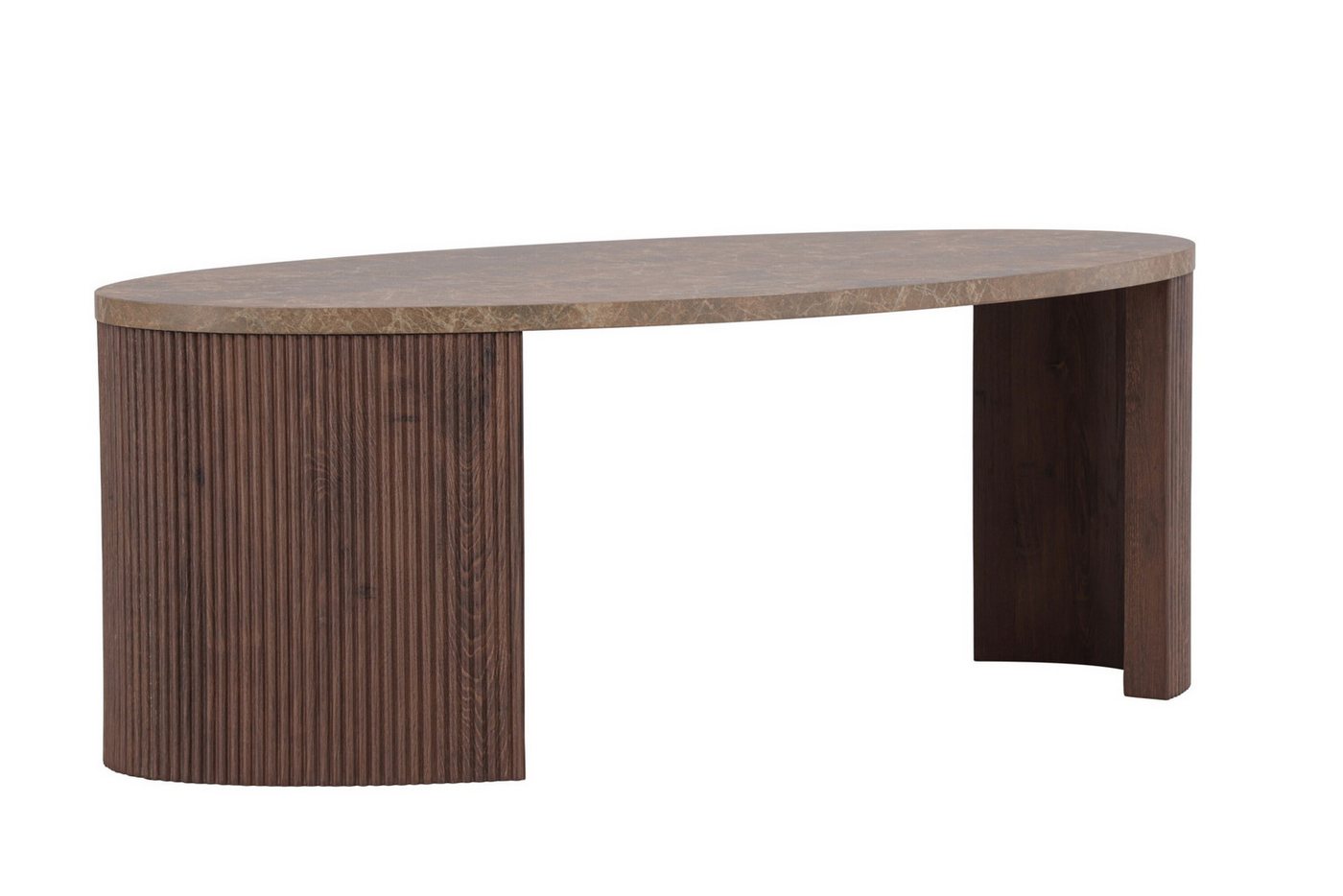 Venture Home Couchtisch Bristol, ovaler Couchtisch 120 × 60 cm in Mocca mit grauer Steinoptik, Sofatisch, MDF, 3D-Papier, oval, kontrastreich, raffiniert – Bild 3 von 5