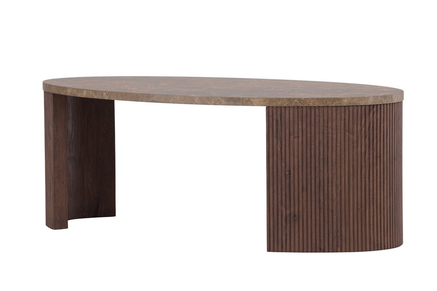 Venture Home Couchtisch Bristol, ovaler Couchtisch 120 × 60 cm in Mocca mit grauer Steinoptik, Sofatisch, MDF, 3D-Papier, oval, kontrastreich, raffiniert – Bild 4 von 5