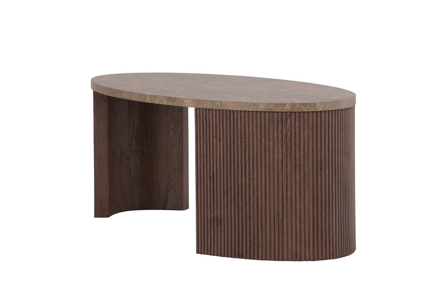 Venture Home Couchtisch Bristol, ovaler Couchtisch 120 × 60 cm in Mocca mit grauer Steinoptik, Sofatisch, MDF, 3D-Papier, oval, kontrastreich, raffiniert – Bild 5 von 5