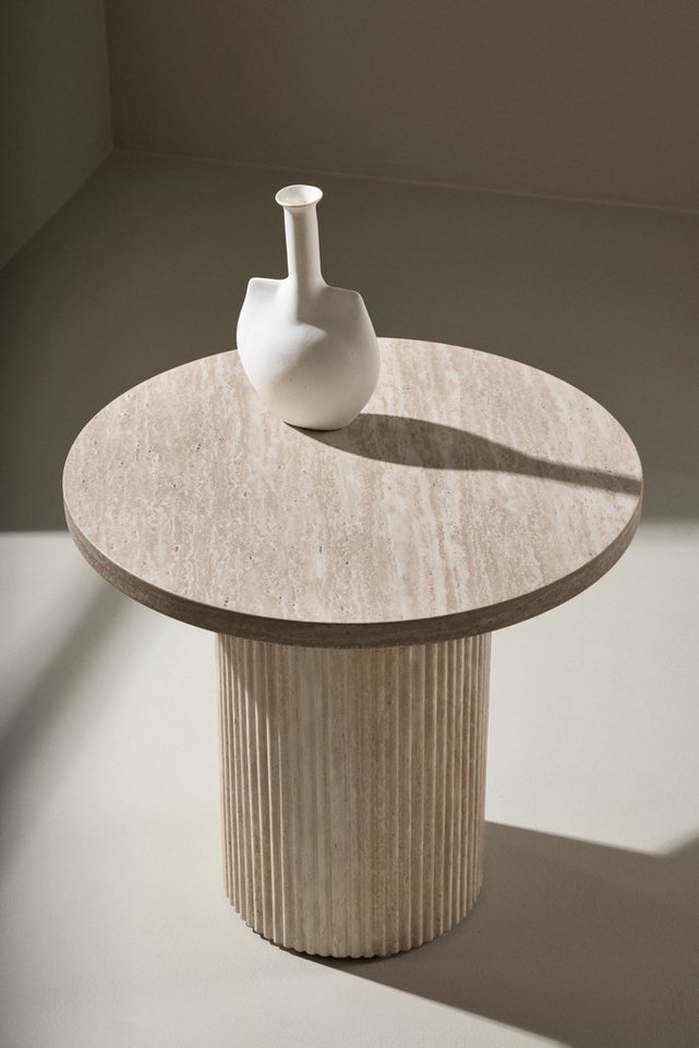 Venture Home Couchtisch Härön, runder Couchtisch in eleganter Travertinoptik, Ø 50 cm, Sofatisch, MDF, 3D-Papier, rund, weich geformt, einheitlich – Bild 5 von 5