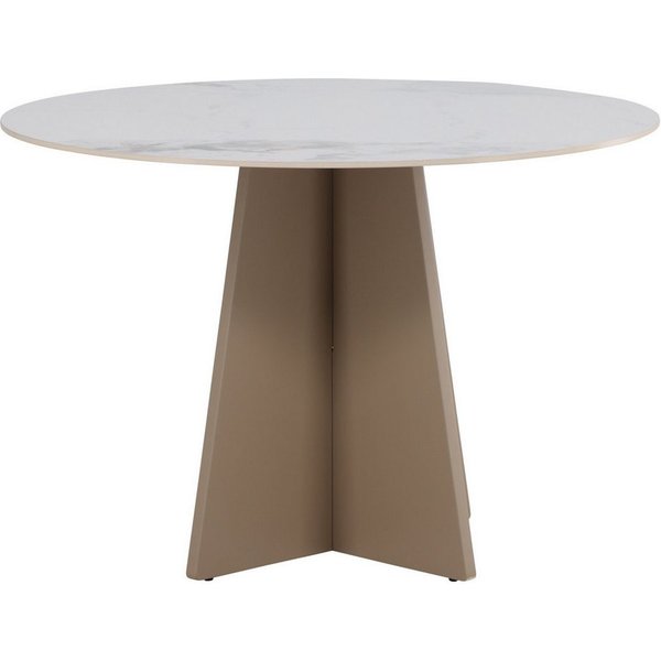 Venture Home Esstisch Bootcut, runder Esstisch Ø 110 cm aus Sinterstein in Marmoroptik, Esszimmertisch, Steinplatte, MDF-Untergestell, rund, beige, edel