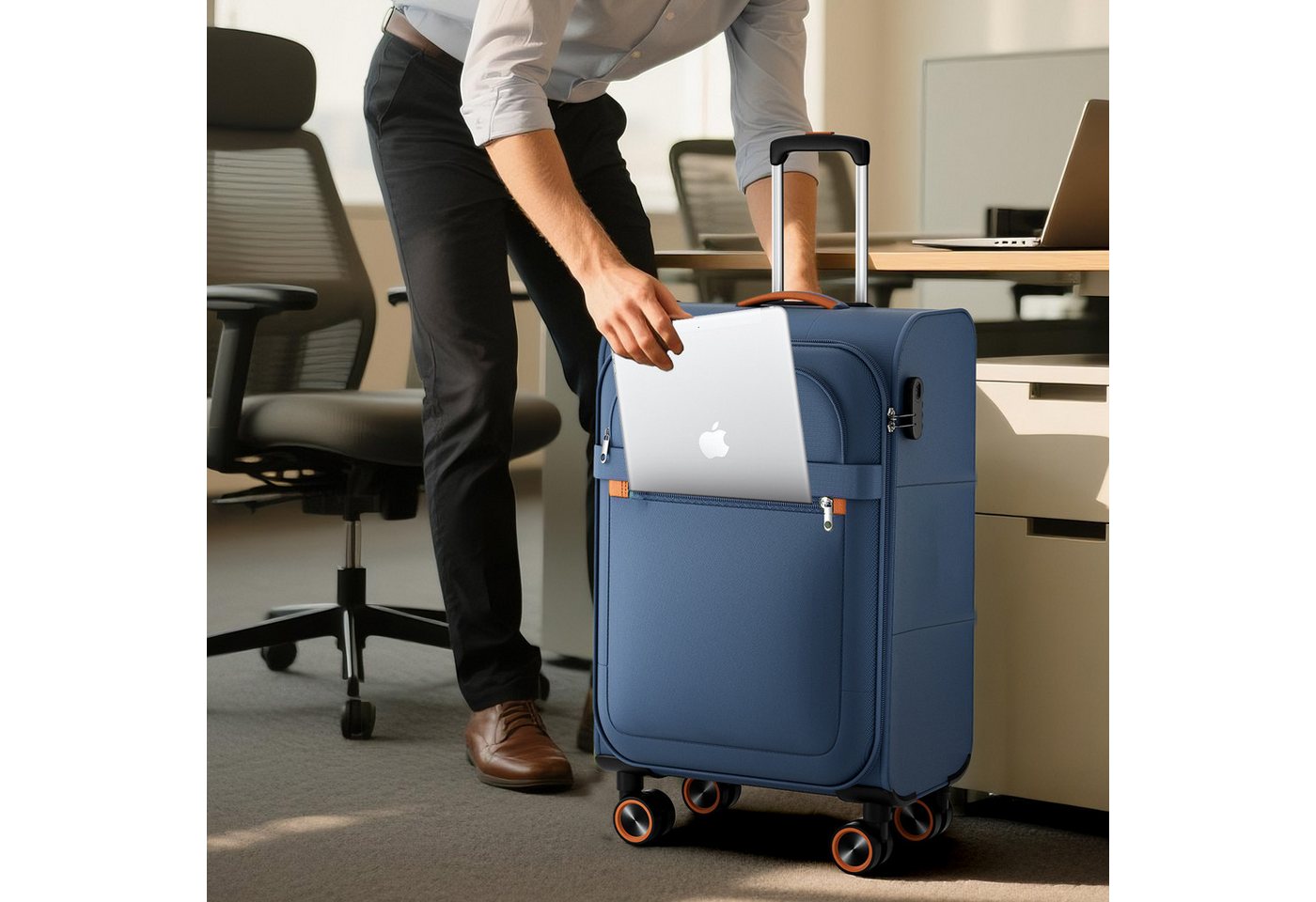 Verage Koffer Weichschalenkoffer, Leicht Reisekoffer mit Zahlenschloss, 4 Rollen, Stoffkoffer, Handgepäck/Set 3-teilig, 56/66/76cm,47/77/109L – Bild 4 von 5