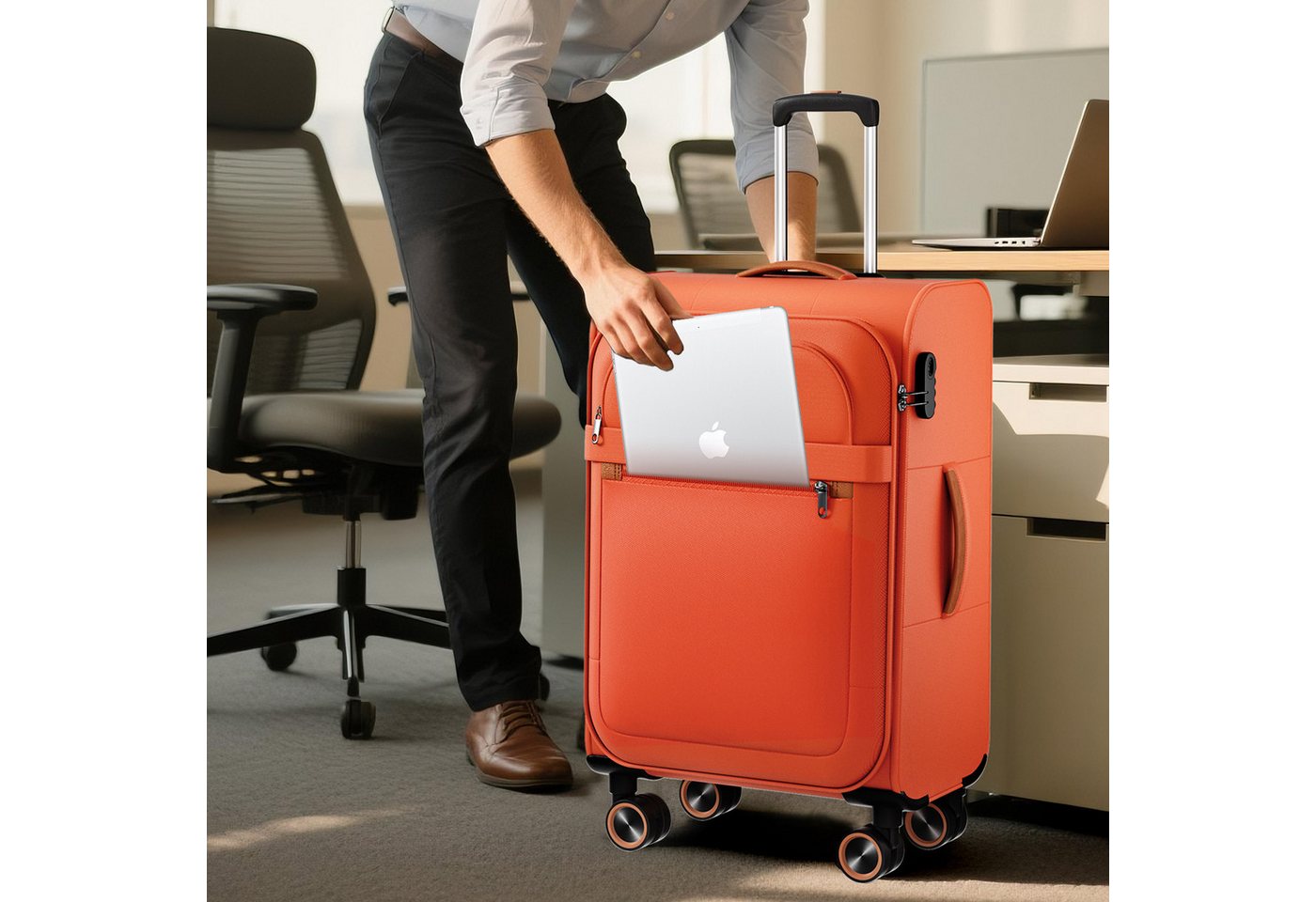 Verage Koffer Weichschalenkoffer, Leicht Reisekoffer mit Zahlenschloss, 4 Rollen, Stoffkoffer, Handgepäck/Set 3-teilig, 56/66/76cm,47/77/109L – Bild 3 von 5