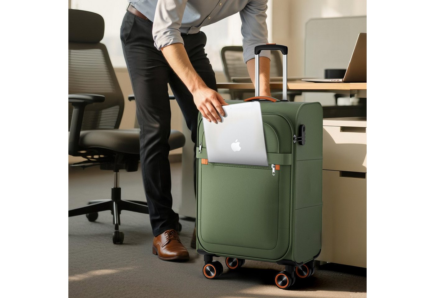 Verage Koffer Weichschalenkoffer, Leicht Reisekoffer mit Zahlenschloss, 4 Rollen, Stoffkoffer, Handgepäck/Set 3-teilig, 56/66/76cm,47/77/109L – Bild 2 von 5
