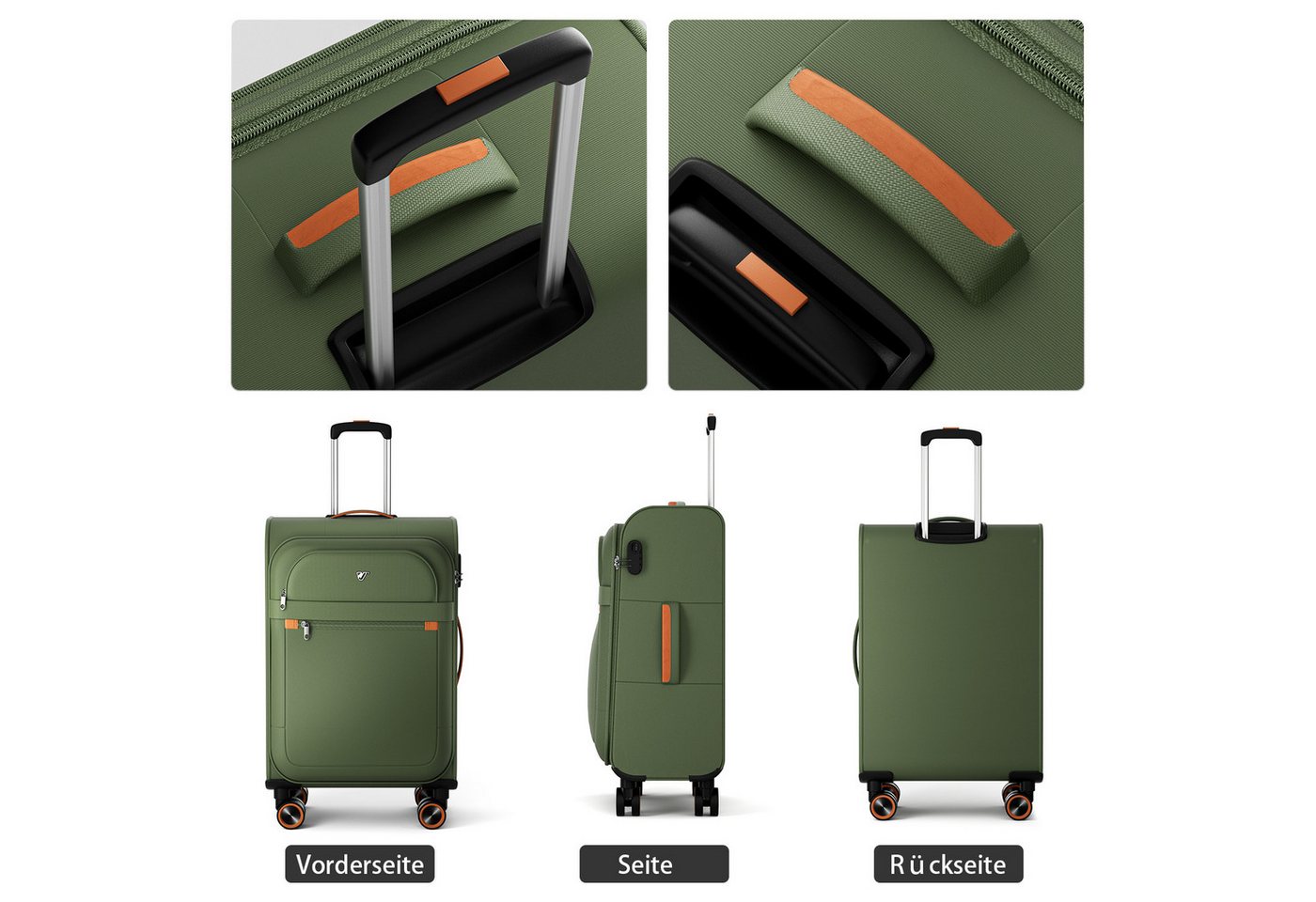 Verage Koffer Weichschalenkoffer, Leicht Reisekoffer mit Zahlenschloss, 4 Rollen, Stoffkoffer, Handgepäck/Set 3-teilig, 56/66/76cm,47/77/109L – Bild 3 von 5