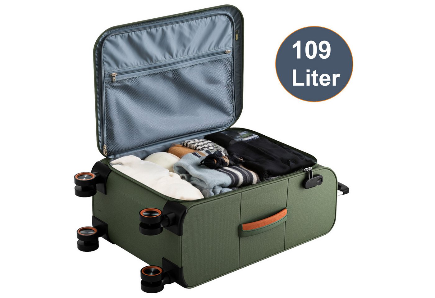 Verage Koffer Weichschalenkoffer, Leicht Reisekoffer mit Zahlenschloss, 4 Rollen, Stoffkoffer, Handgepäck/Set 3-teilig, 56/66/76cm,47/77/109L – Bild 5 von 5