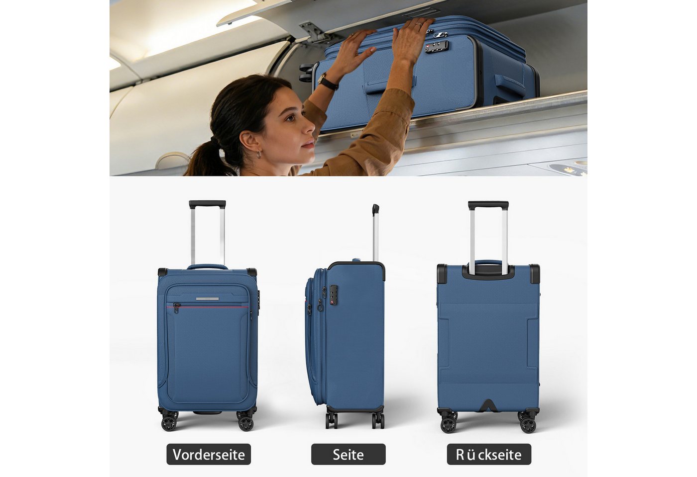 Verage Weichgepäck-Trolley Toledo Weichschalenkoffer Reisekoffer, 4 Rollen, TSA-Schloss, erweiterbar Stoffkoffer Volumenerweiterung S/M/L/Sets – Bild 2 von 5