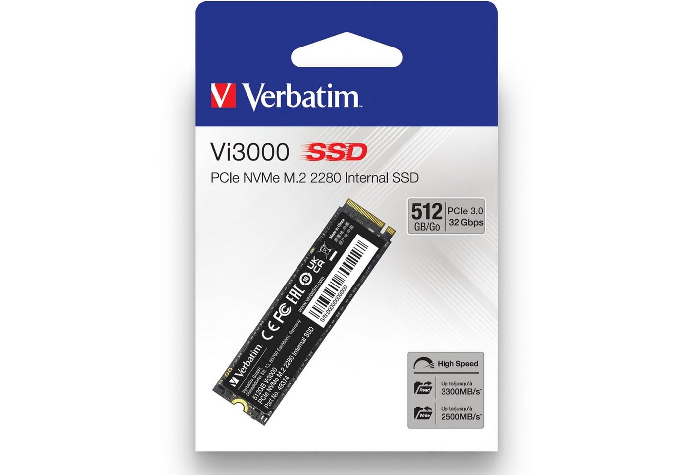 Verbatim Verbatim Vi3000 512 GB, SSD, (PCIe 3.0 x4, NVMe, SSD-Festplatte (512 GB) 2.5" – Bild 2 von 2