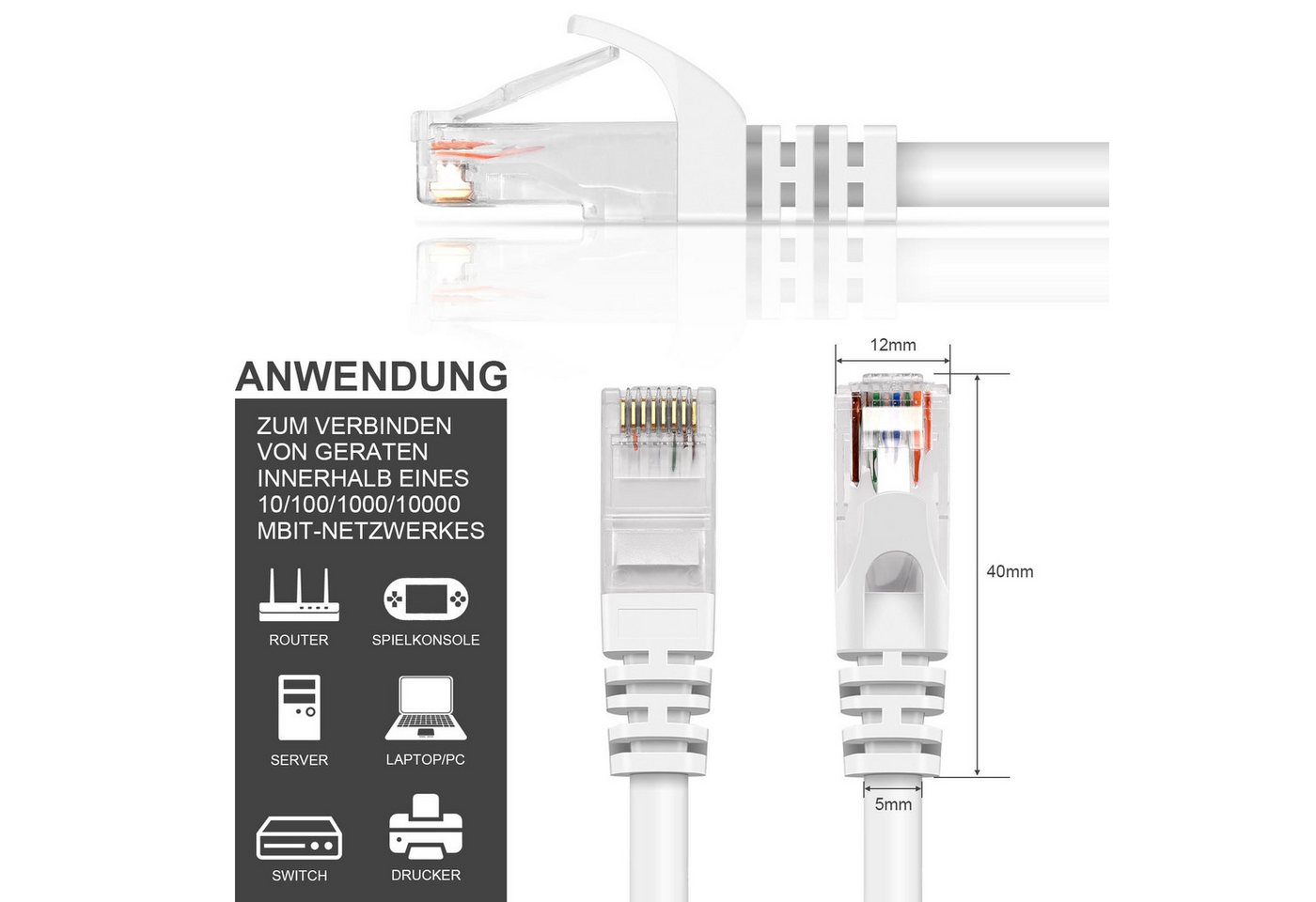 VERCO Cat 6 Netzwerkkabel rundes LAN-Kabel, RJ-45 (Ethernet), (500 cm), 10 / 100 / 1000 Mbits Geschwindigkeit bis 1 Gbits UTP Patchkabel – Bild 5 von 5
