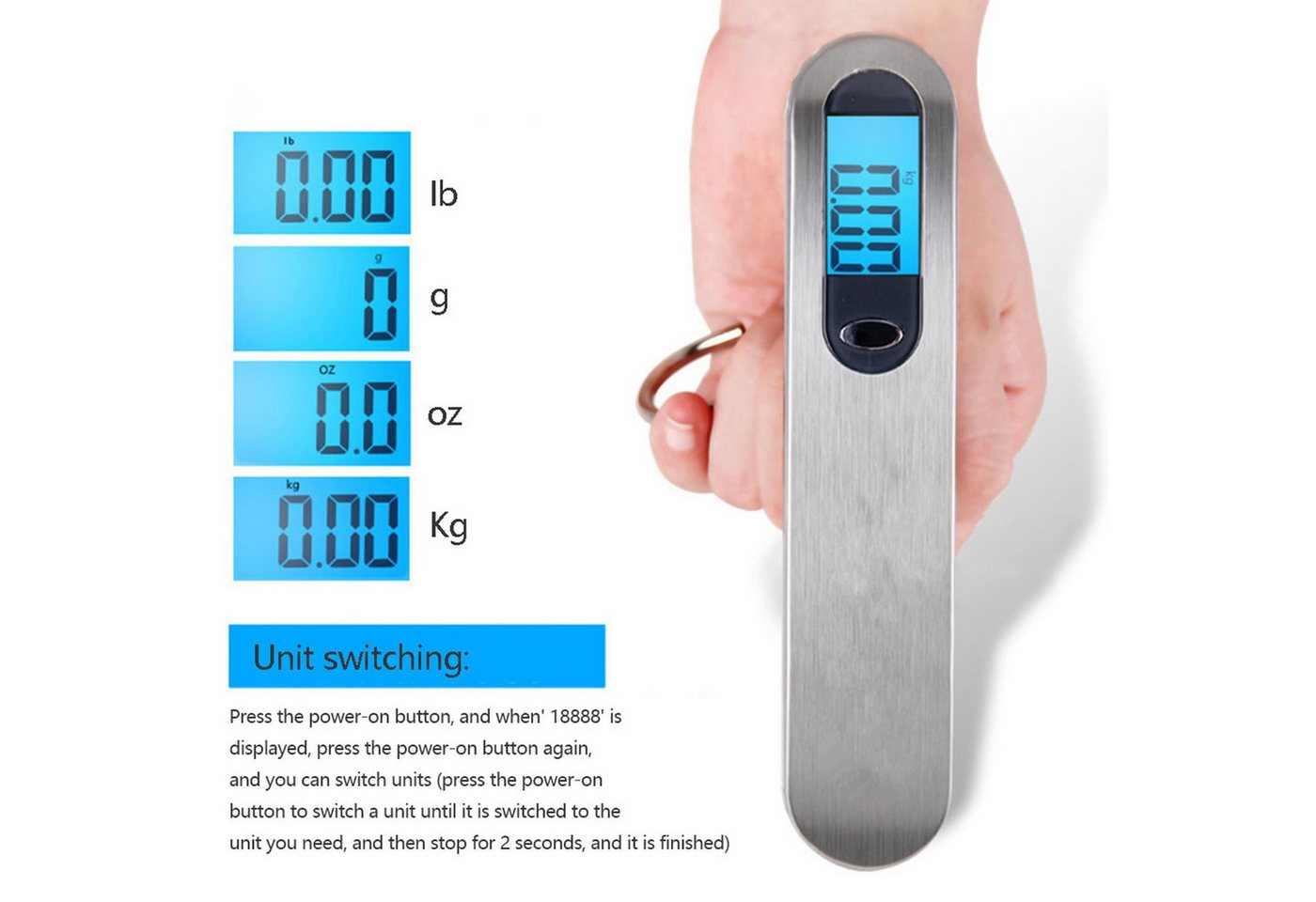 VERCO Kofferwaage Digital mit LCD Display, Tragkraft 50 kg, (KG), Gepäckwaage Hängewaage Reisewaage Handwaage Paketwaage – Bild 2 von 5