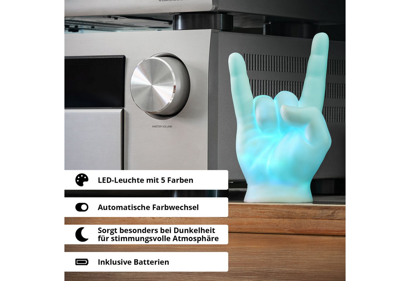 VERDOBA LED Dekolicht LED Dekoleuchte Rock-Faust - Multifunktionale Zimmerdeko mit Batterie – Bild 2 von 5