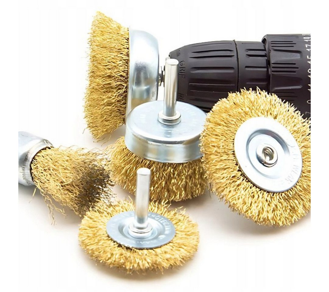 VERK GROUP Drahtbürste Messing Drahtbürsten Set 5tlg Bohrmaschine Rundbürste Scheibenbürste, (Set, 5-tlg., 5 tlg. Drahtbürstenaufsätze), 5‑teilig, für Bohrmasch – Bild 2 von 5