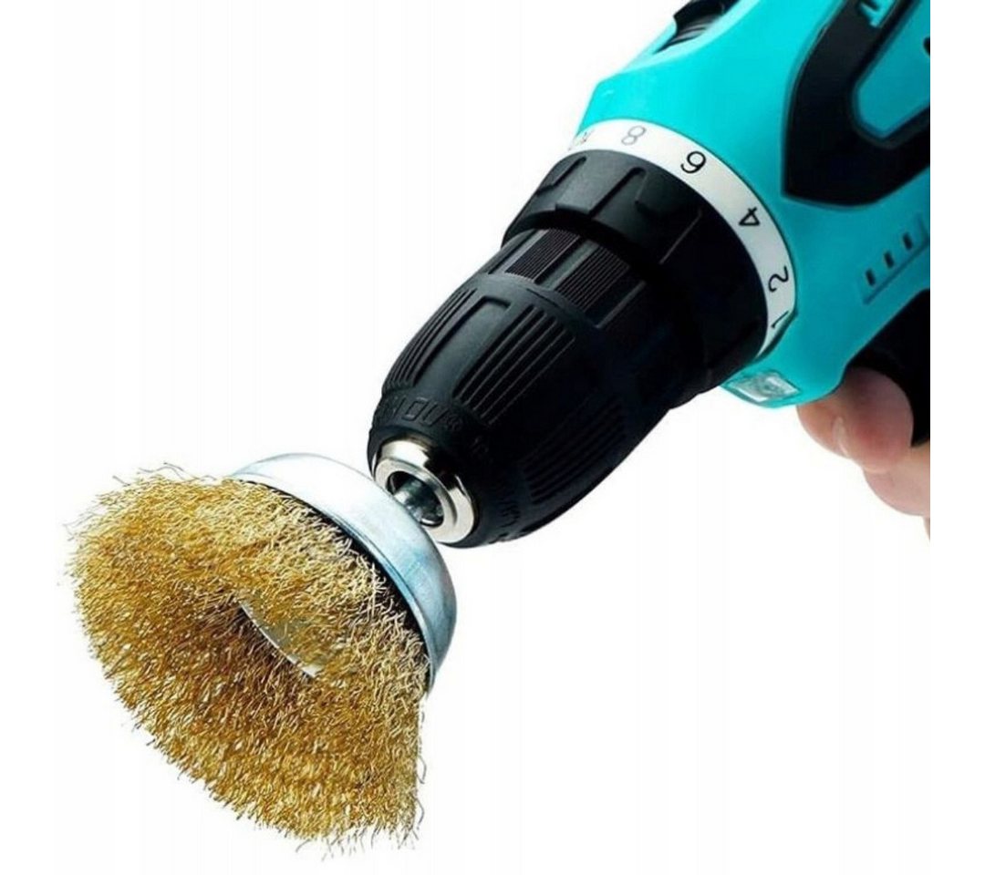 VERK GROUP Drahtbürste Messing Drahtbürsten Set 5tlg Bohrmaschine Rundbürste Scheibenbürste, (Set, 5-tlg., 5 tlg. Drahtbürstenaufsätze), 5‑teilig, für Bohrmasch – Bild 4 von 5