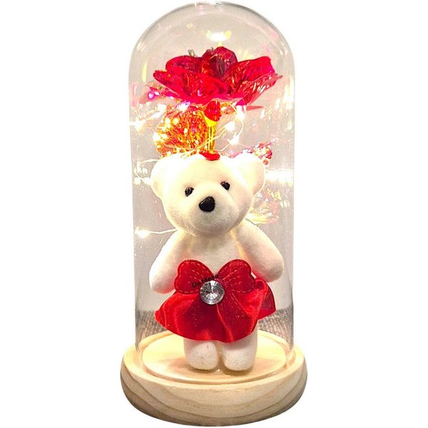 VERK GROUP Geschenkbox Ewige Rose im Glas mit süßem Teddybär Muttertag
