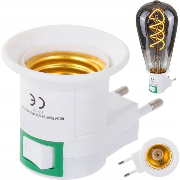 VERK GROUP Steckdosenschalter E27 Steckdosenadapter mit Schalter 230V Lampenfassung Weiß, 1-St., E27-Fassung mit Schalter, Direkter Steckdosenanschluss