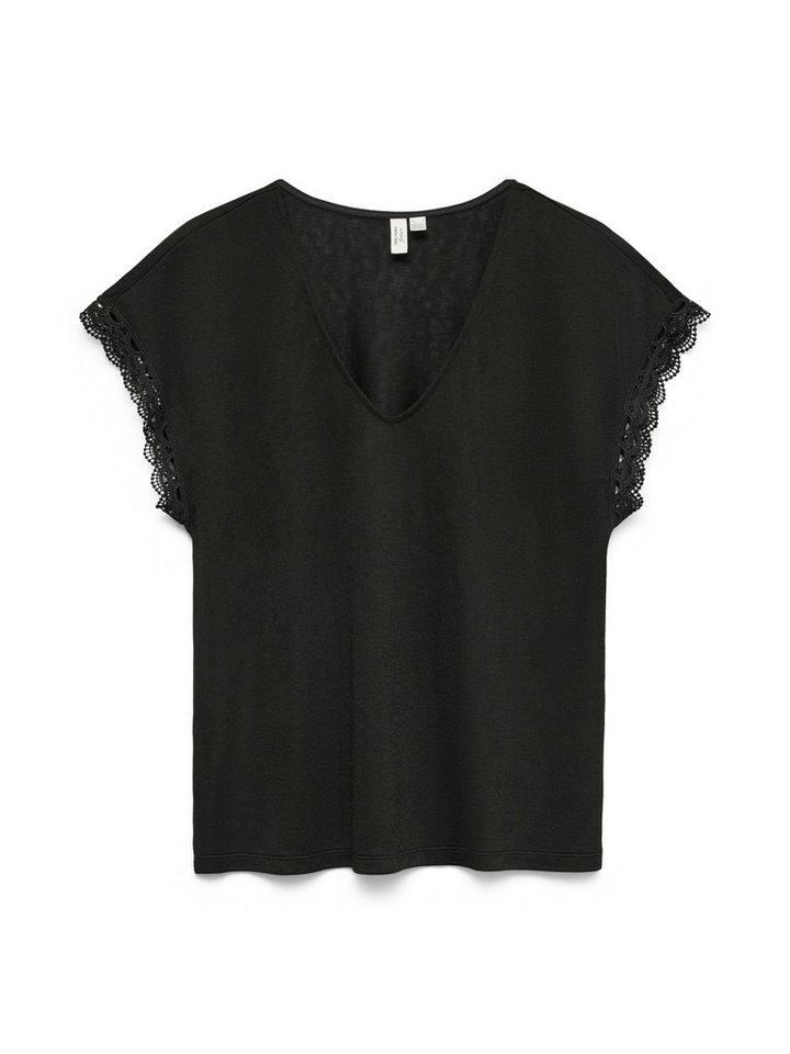 Vero Moda Blusenshirt VMIBILSA S/S V-NECK TOP JRS BTQ mit Spitzendetails – Bild 2 von 2