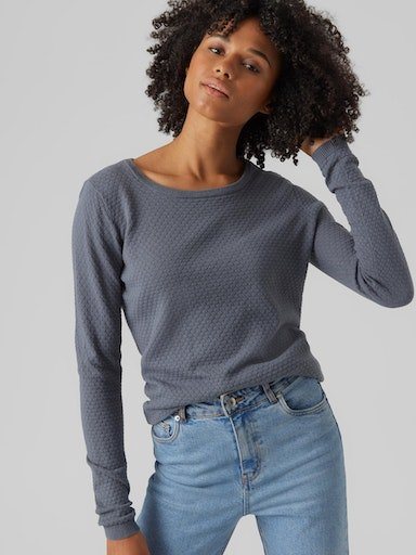 Vero Moda Rundhalspullover VMCARE STRUCTURE LS O-NECK BLOU NOOS mit Strukturmuster – Bild 2 von 5