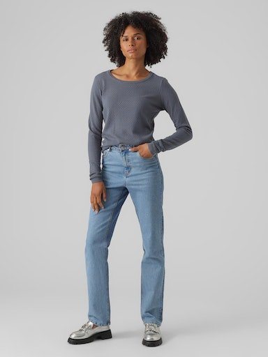 Vero Moda Rundhalspullover VMCARE STRUCTURE LS O-NECK BLOU NOOS mit Strukturmuster – Bild 3 von 5