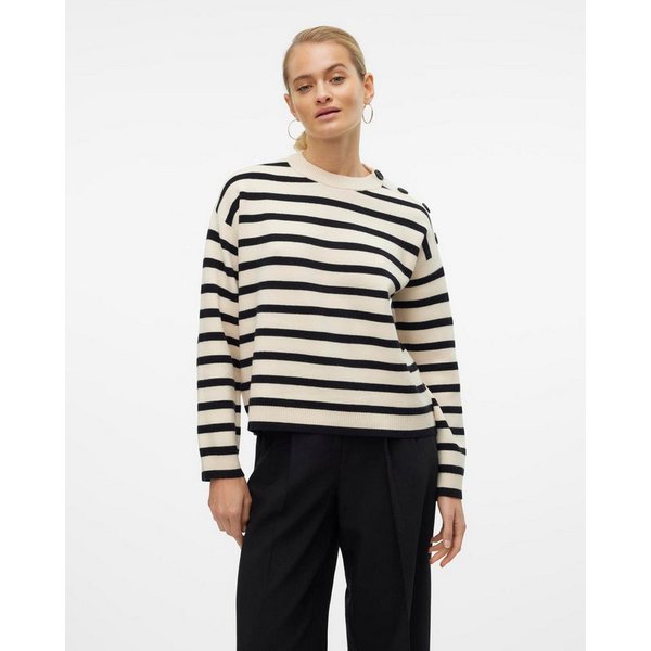 Vero Moda Rundhalspullover VMSABA LS O-NECK BUTTON PULLOVER GA NOOS mit Zierknöpfen auf der linken Schulter