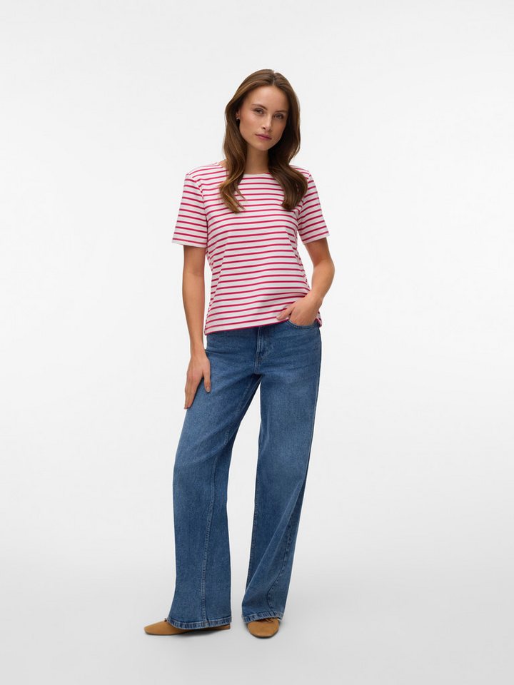 Vero Moda Rundhalsshirt VMABBY SS ZIP TOP JRS NOOS Materialmix, regular fit – Bild 4 von 5