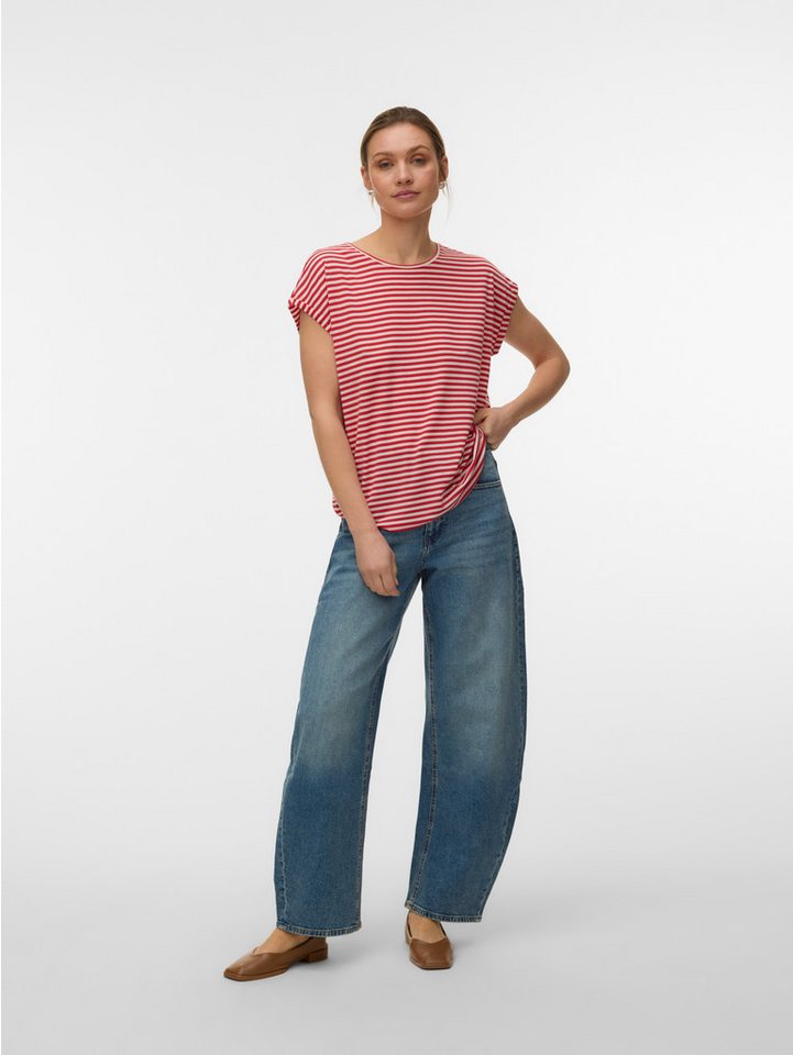 Vero Moda Rundhalsshirt VMAVA PLAIN SS TOP STRIPE GA JRS NOOS Materialmix, regular fit – Bild 3 von 4