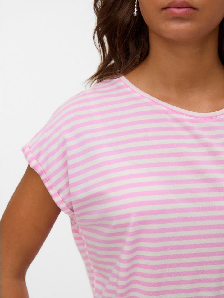 Vero Moda Rundhalsshirt VMAVA PLAIN SS TOP STRIPE GA JRS NOOS Materialmix, regular fit – Bild 3 von 5