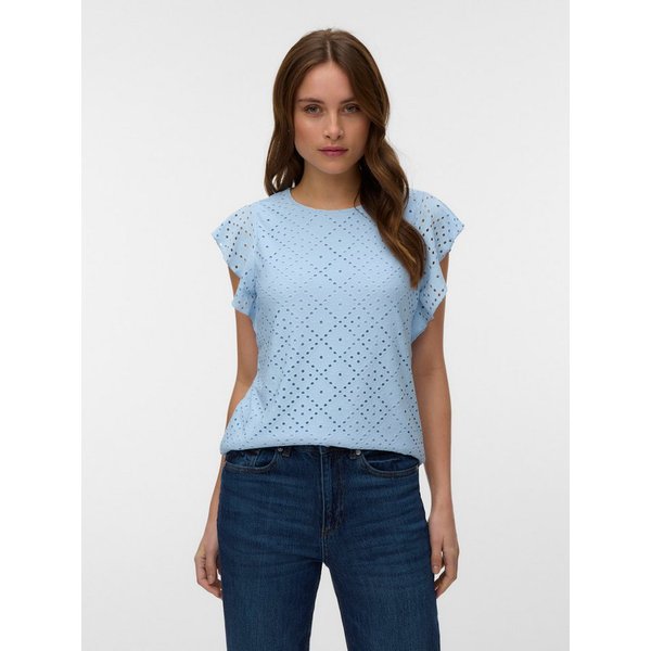 Vero Moda Rundhalsshirt VMTASSA SL FRILL TOP NOOS Materialmix, loose fit