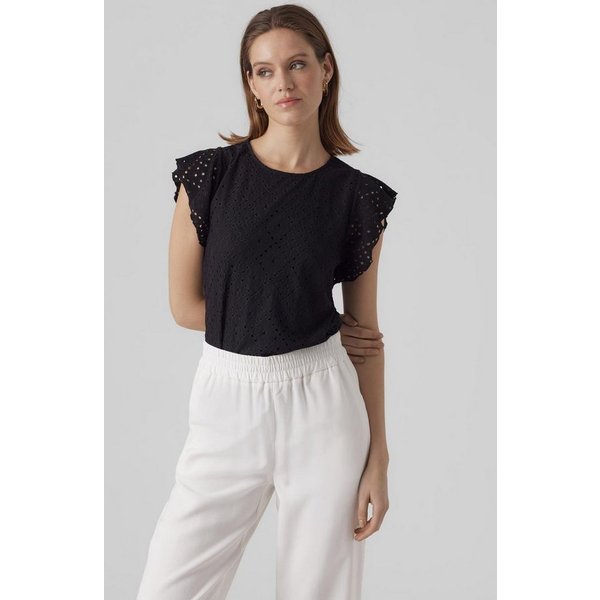 Vero Moda Rundhalsshirt VMTASSA SL FRILL TOP NOOS Materialmix, loose fit