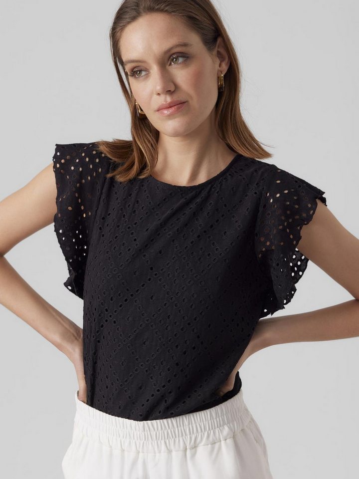Vero Moda Rundhalsshirt VMTASSA SL FRILL TOP NOOS Materialmix, loose fit – Bild 2 von 5