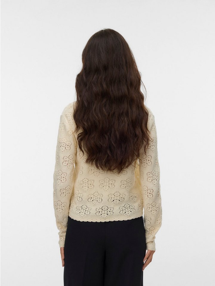 Vero Moda Strickjacke VMAVA LS V-NECK TIE STRING CARDIGAN Baumwolle, gewellte Strickbündchen – Bild 2 von 5
