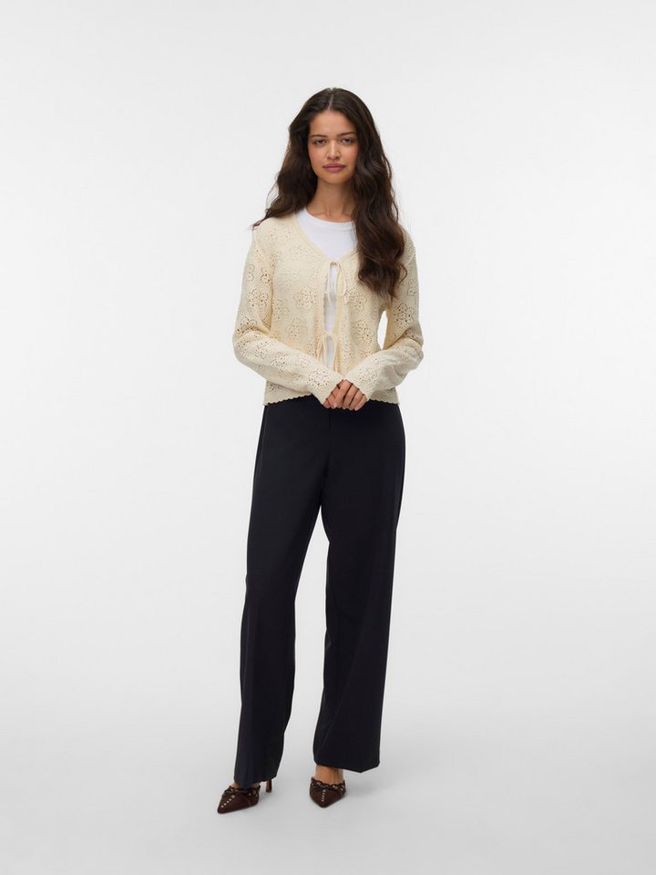 Vero Moda Strickjacke VMAVA LS V-NECK TIE STRING CARDIGAN Baumwolle, gewellte Strickbündchen – Bild 4 von 5
