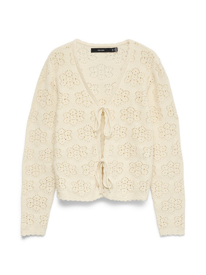 Vero Moda Strickjacke VMAVA LS V-NECK TIE STRING CARDIGAN Baumwolle, gewellte Strickbündchen – Bild 5 von 5