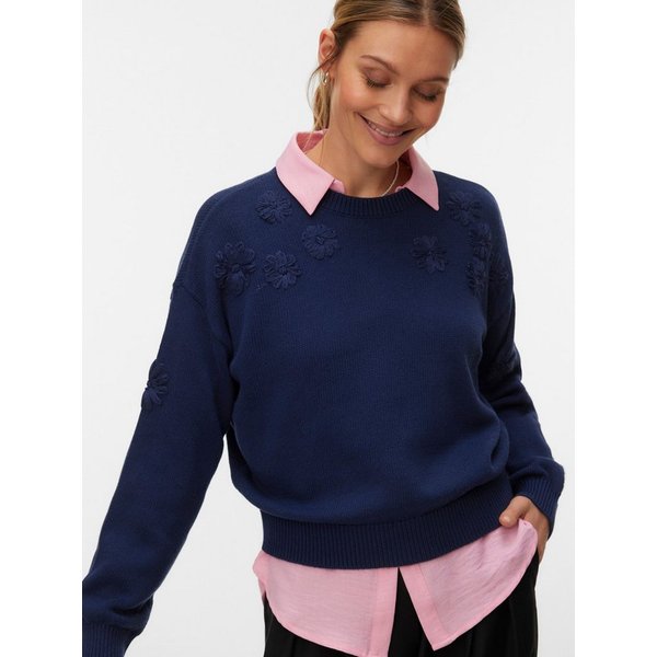 Vero Moda Strickpullover VMDAISY EMB LS O-NECK PULLOVER BOO mit zartem Blumenmuster