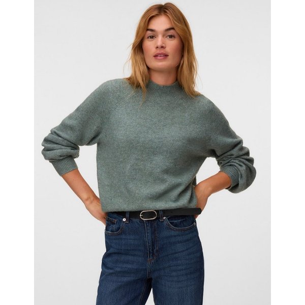 Vero Moda Strickpullover VMLEAF LS HIGH NECK PULLOVER ENT Materialmix, regular fit