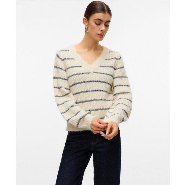 Vero Moda V-Ausschnitt-Pullover VMAWESOME SHINE LS V-NCK STRIPE PULL BOO mit Glitzer-Effekt