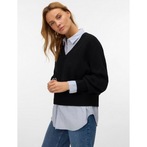 Vero Moda V-Ausschnitt-Pullover VMBOOM LS V-NECK PULLOVER NOOS Materialmix, mit Wolle und Stretch