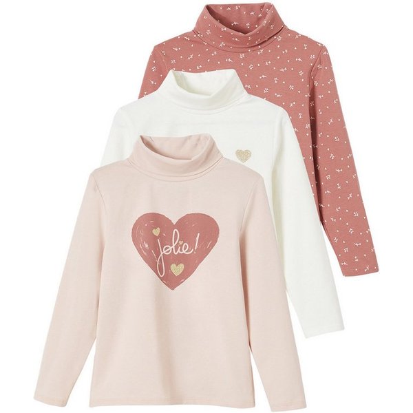 vertbaudet Langarmhemd Mädchen Rollkragenshirts BASIC 3er-Pack