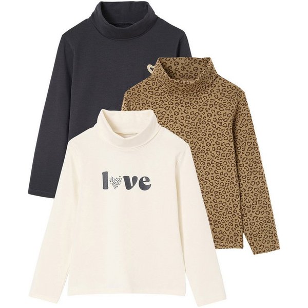 vertbaudet Langarmhemd Mädchen Rollkragenshirts BASIC 3er-Pack