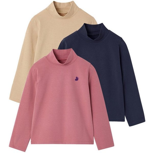 vertbaudet Langarmhemd Mädchen Shirts mit Stehkragen BASIC 3er-Pack