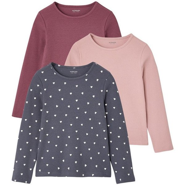 vertbaudet Langarmshirt 3er-Pack Shirts mit langen Ärmeln Mädchen BASIC