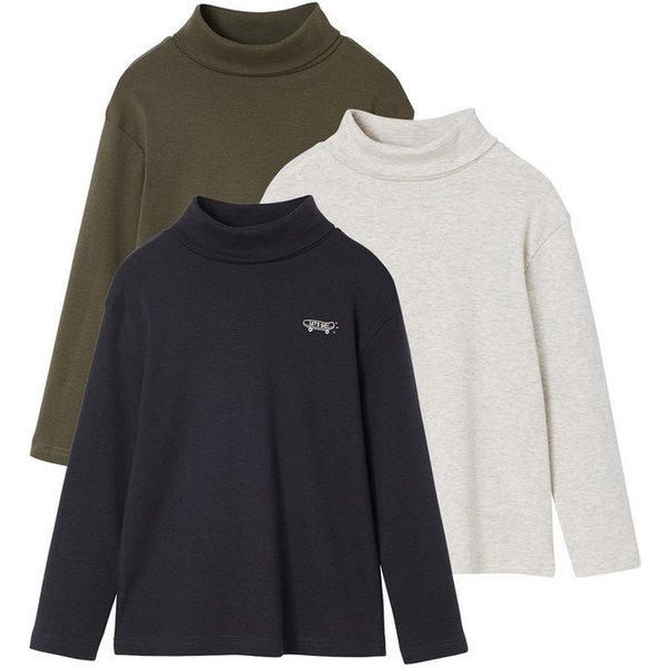 vertbaudet Langarmshirt Jungen Rollkragenshirts BASIC 3er-Pack
