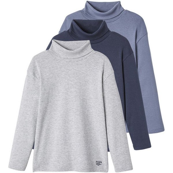 vertbaudet Langarmshirt Jungen Rollkragenshirts BASIC 3er-Pack